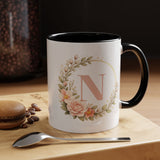Personalized Floral Monogram Mug, Custom Initial Coffee Mug for Women, Botanical Letter Cup, Bridesmaid Gift, Birthday Gift for Her
