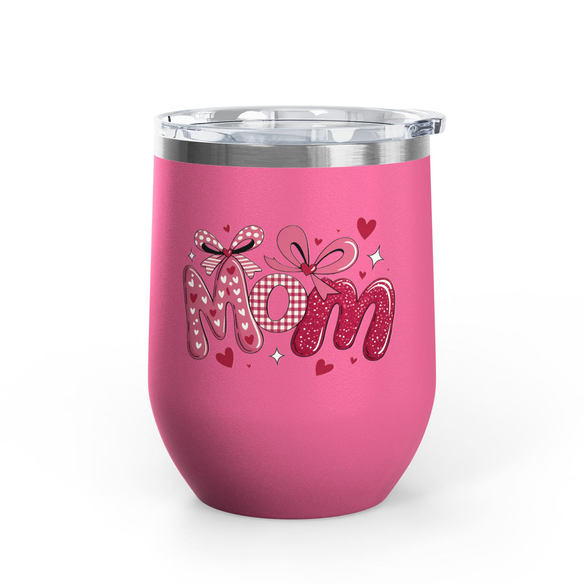Mom Wine Tumbler, Mother's Day Gift for Mom, Pink Bow Drinkware, Mom Gift from Daughter, Personalized Style, Cute Wine Cup for Her