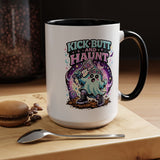 Kick Butt and Haunt Mug, Cute Pastel Ghost Black Accent Coffee Cup, Unique Funny Halloween Gift for Her, Spooky Bestie or Pastel Goth