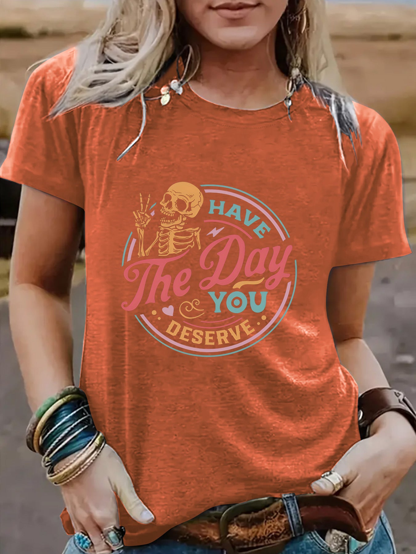 Halloween pattern round neck short sleeved shirt