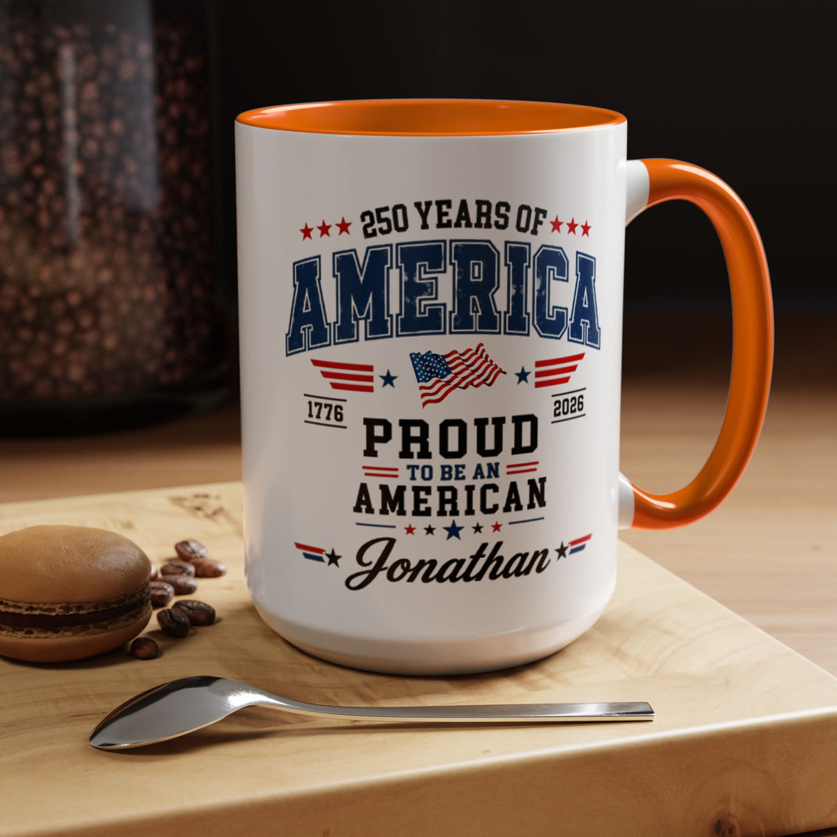 Personalized America 250th Coffee Mug, Custom Name Patriotic Gift for Men, Proud to Be An American 1776 to 2026 Ceramic Tea Cup