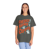Coffee Lover Halloween Shirt, Freshly Brewed Coffee Ghost T-Shirt, Cute Spooky Season Gift for Barista and Caffeine Fan, Gift for Her