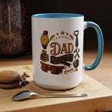 Best Dad in the World Coffee Mug, Father's Day Gift from Daughter or Son, Handy Papa Birthday Ceramic Tea Cup with Tools and Watch