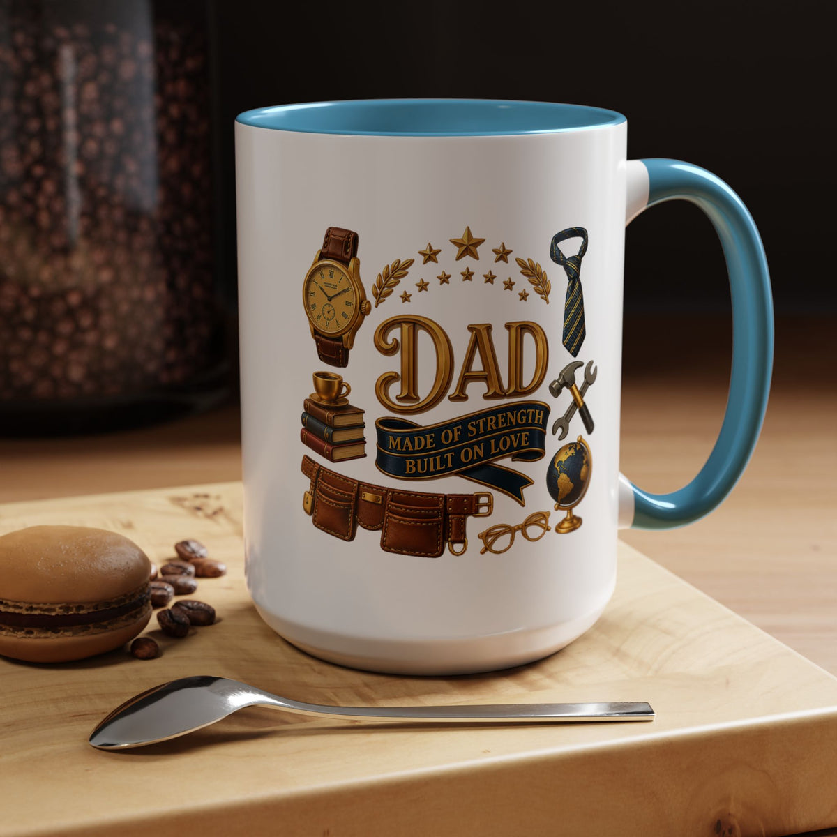 Best Dad in the World Coffee Mug, Father's Day Gift from Daughter or Son, Handy Papa Birthday Ceramic Tea Cup with Tools and Watch