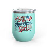All American Girl Wine Tumbler, Patriotic Drinkware for Women, 4th of July Wine Cup, USA Gift for Her, Summer Party Favor, American Pride