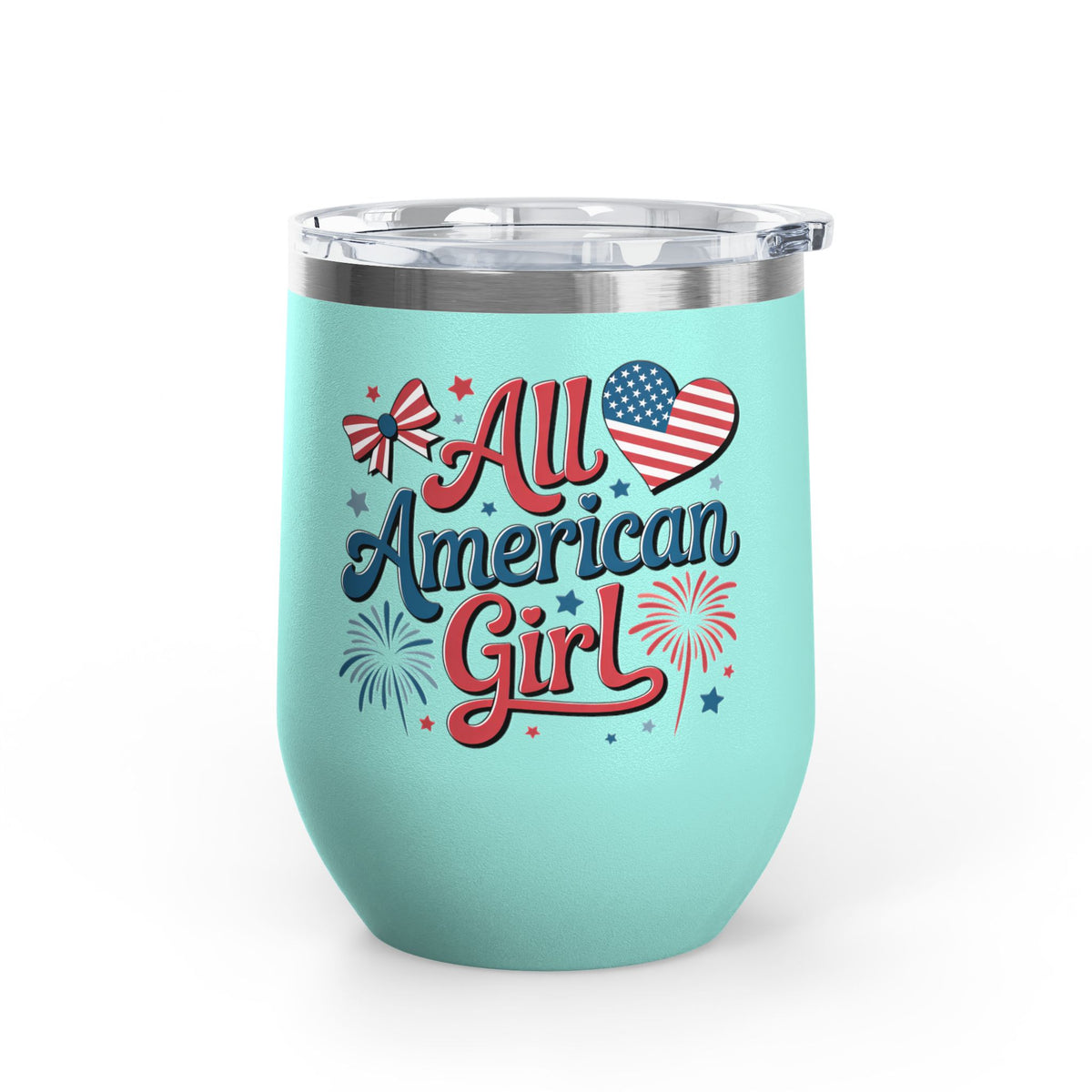 All American Girl Wine Tumbler, Patriotic Drinkware for Women, 4th of July Wine Cup, USA Gift for Her, Summer Party Favor, American Pride