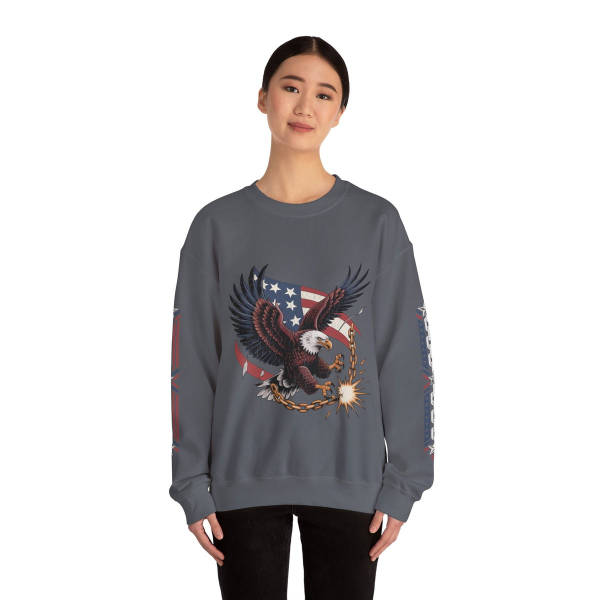 Patriotic Eagle Freedom Sweatshirt, American Flag Crewneck, Broken Chain Military Style Pullover, Fourth of July Gift for Him or Her