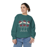 Christmas Wine Glass Sweatshirt, Rhinestone Style Santa Hat Crewneck, Sparkly Holiday Party Pullover, Wine Lover Gift for Girls Night