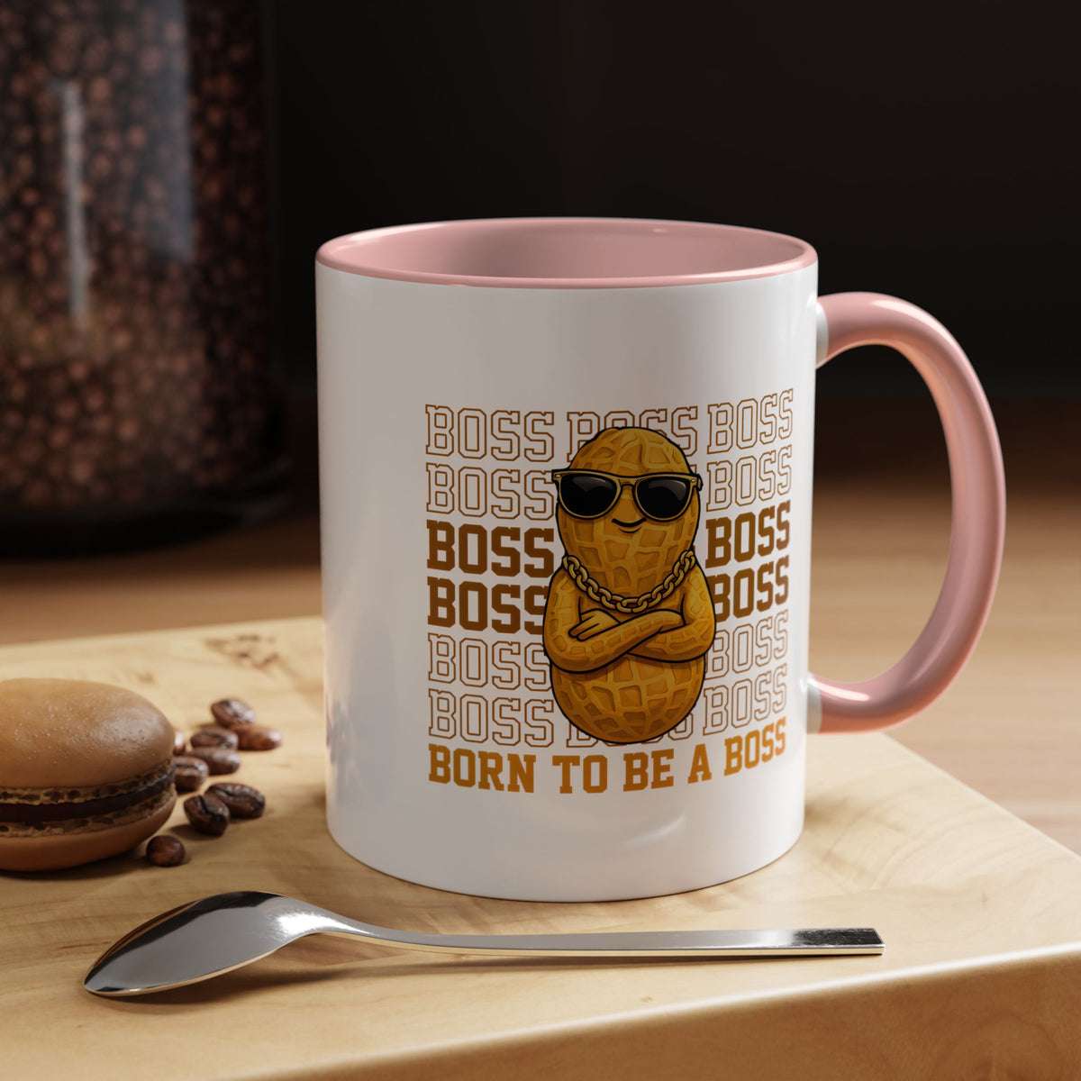Born To Be A Boss Coffee Mug, Funny Peanut Office Joke Gift for Coworkers, Sarcastic Corporate Manager Ceramic Tea Cup with Orange Handle