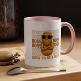 Born To Be A Boss Coffee Mug, Funny Peanut Office Joke Gift for Coworkers, Sarcastic Corporate Manager Ceramic Tea Cup with Orange Handle