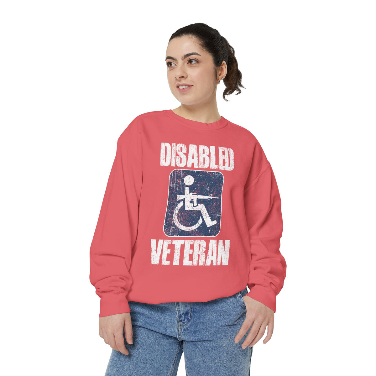 Disabled Veteran Sweatshirt, Distressed Wheelchair and Rifle Graphic, Military Service Pride, Veterans Day Gift and Everyday Casual Wear