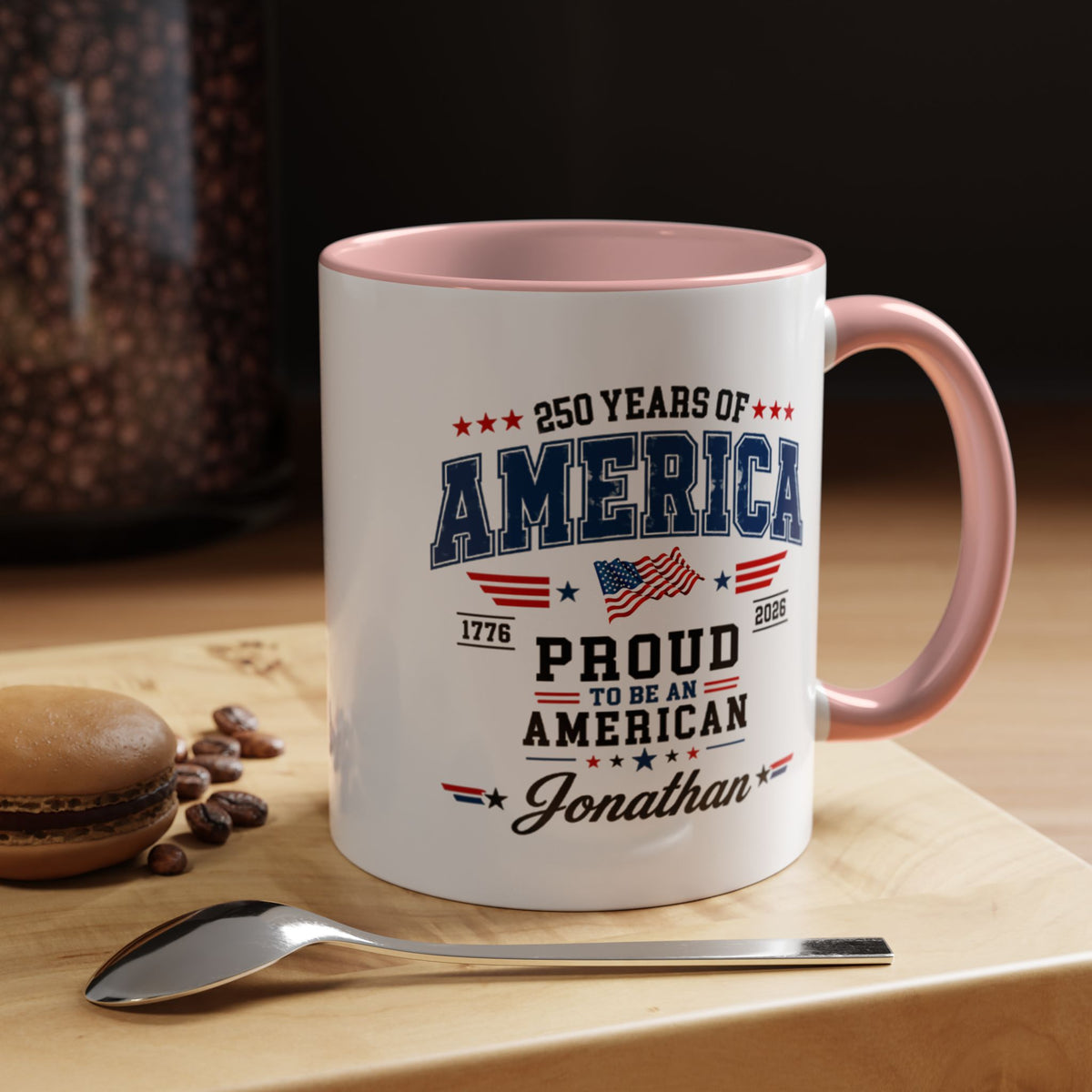 Personalized America 250th Coffee Mug, Custom Name Patriotic Gift for Men, Proud to Be An American 1776 to 2026 Ceramic Tea Cup