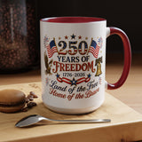 250 Years of Freedom Mug, America 250th Anniversary Coffee Mug, Patriotic Eagle Liberty Bell Cup, USA Semiquincentennial Gift