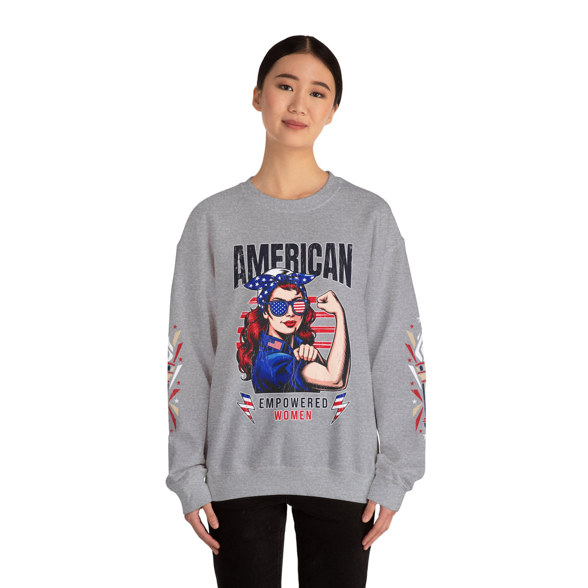 American Empowered Women Sweatshirt, Patriotic Rosie Style Crewneck, USA Flag Pullover, Fourth of July Outfit, Feminist Gift for Her