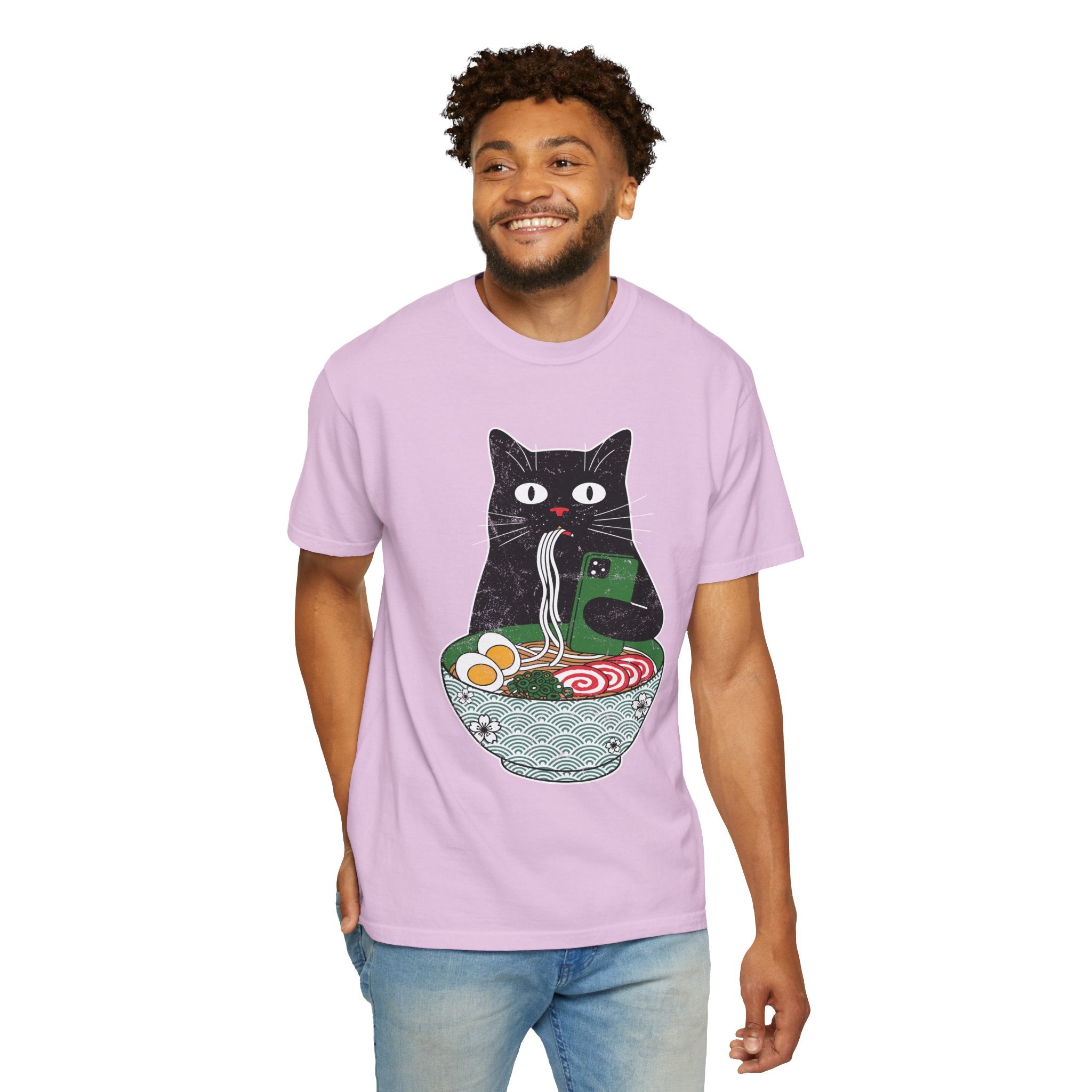 Black Cat Ramen Shirt Comfort Colors Tee, Funny Cat Lover Graphic Shirt, Introvert Cat Eating Noodles Tee, Japanese Foodie Gift