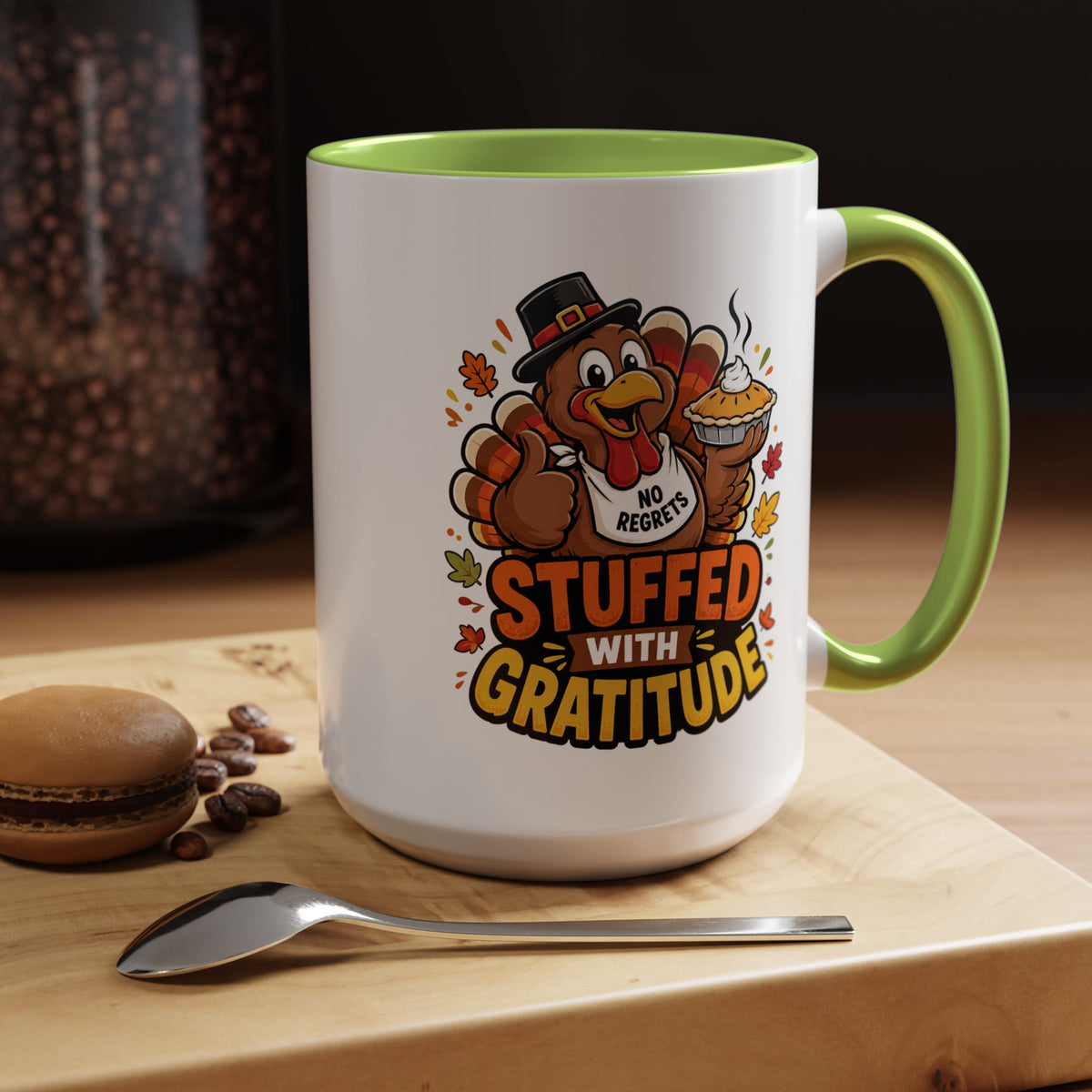 Stuffed With Gratitude Mug, Funny Thanksgiving Turkey Coffee Cup, Friendsgiving Hostess Gift, Cute Fall Drinkware for Food Lovers