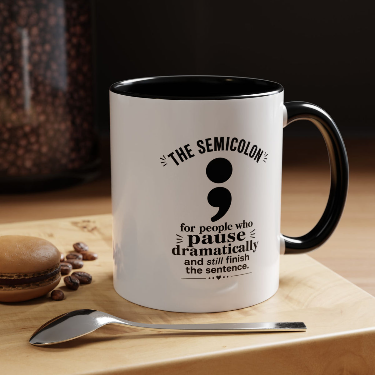 Funny Semicolon Mug, Grammar Teacher Coffee Cup, Punctuation Joke Gift for Writer, English Teacher Birthday Present, Book Lover Humor