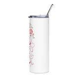 Personalized Floral Skinny Tumbler, Custom Name Tumbler, Rose Flower Drinkware, Pink Floral Gift for Women, Cute Gift for Her, Everyday Cup
