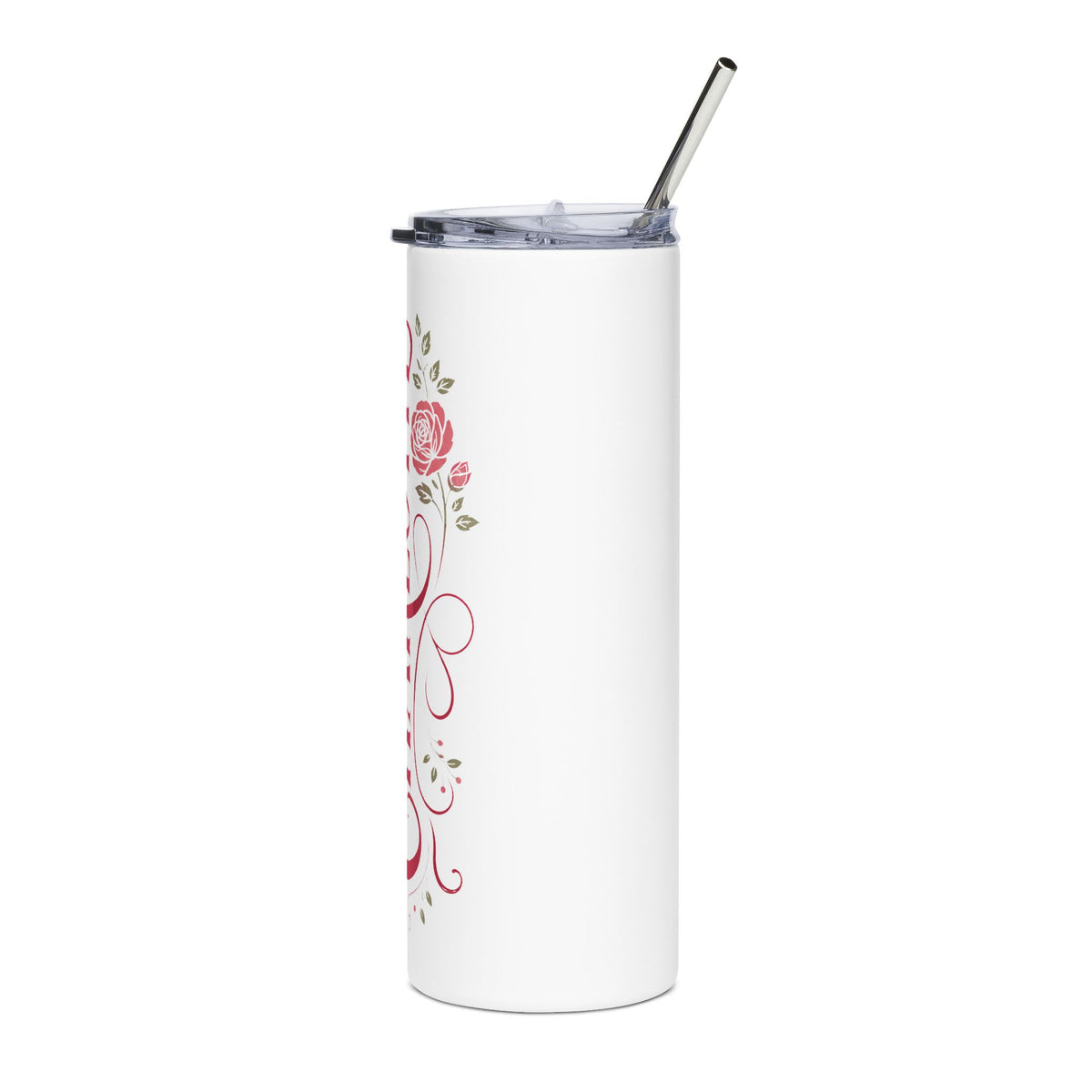 Personalized Floral Skinny Tumbler, Custom Name Tumbler, Rose Flower Drinkware, Pink Floral Gift for Women, Cute Gift for Her, Everyday Cup