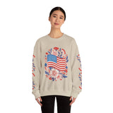 Floral American Flag Sweatshirt, Patriotic USA Pullover, Red White Blue Flower Top, Fourth of July Outfit, Americana Gift for Women