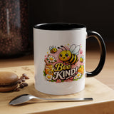 Bee Kind Coffee Mug, Cute Bumblebee Floral Black Accent Cup, Sweet Positive Kindness Gift for Bee Lover, Teacher, Friend or Gardener