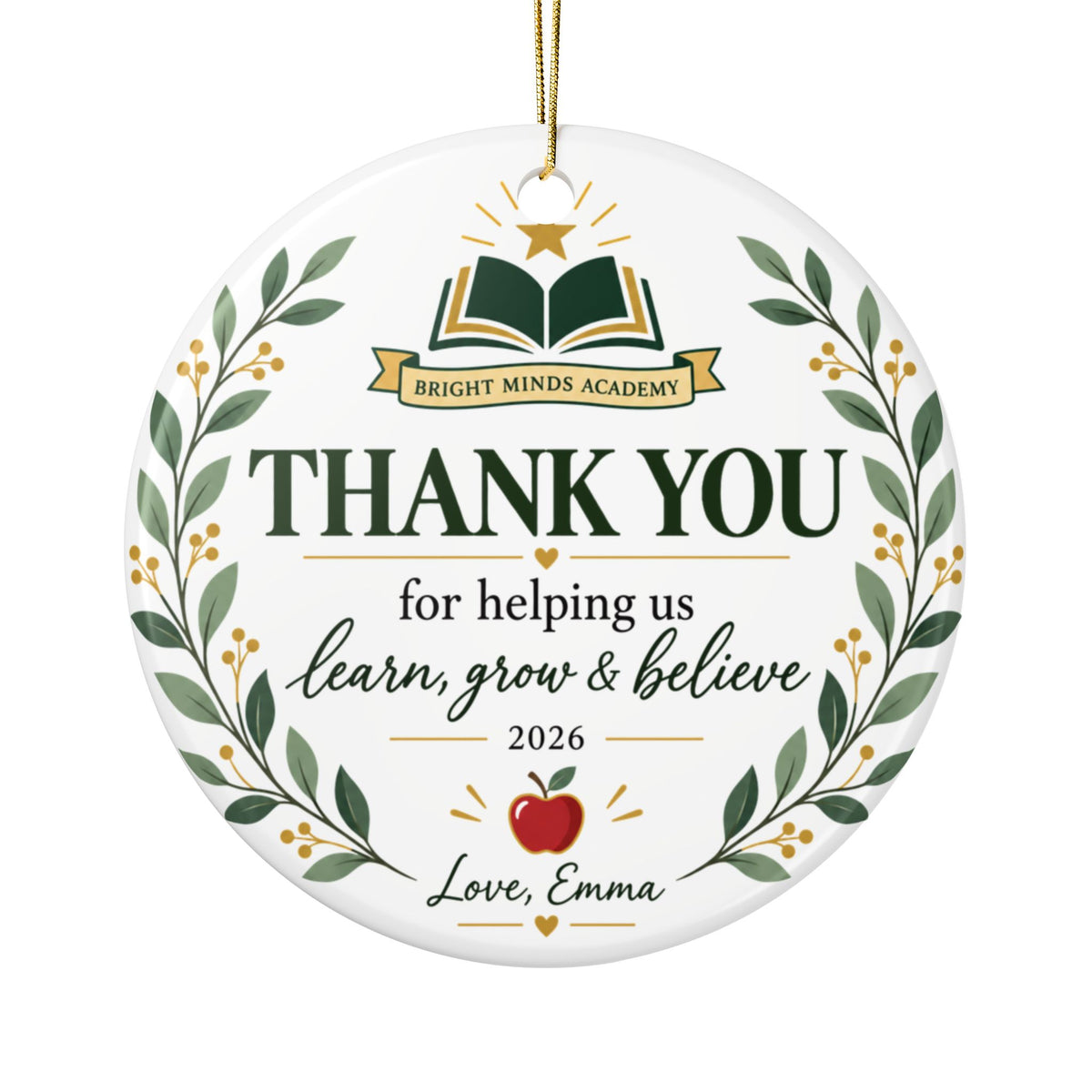 Personalized School Christmas Ornament, Bright Minds Academy Keepsake, Custom School Name Gift, Teacher and Staff Appreciation Decor 2026