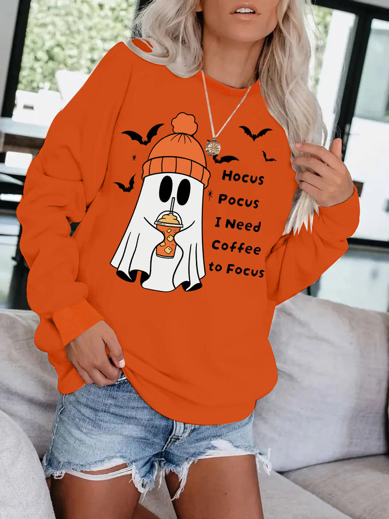 Witchy Coffee Ghost Sweatshirt, Halloween Graphic Crewneck Pullover