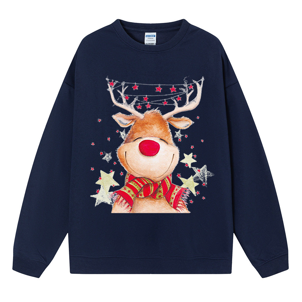 Christmas fawn reindeer hooded round neck Christmas hoodie