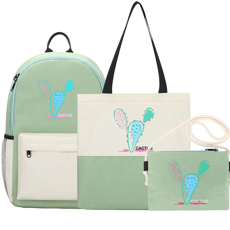 ins School bag USB backpack girl junior high school students Mori three piece backpack fashion