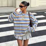 Round neck contrasting striped pullover loose sweatshirt