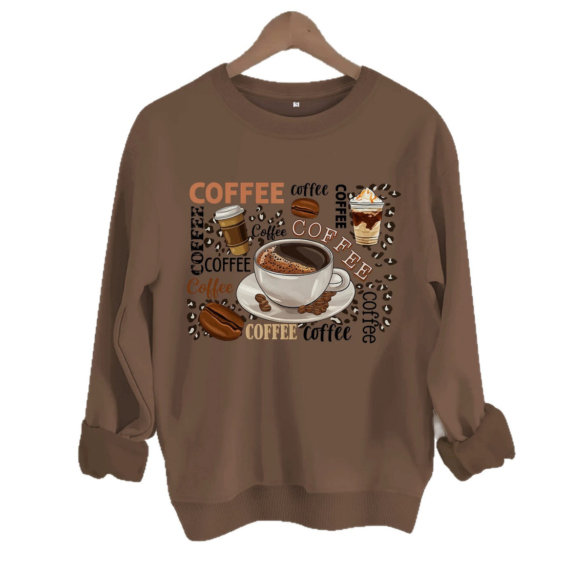 Coffee printed loose hoodie