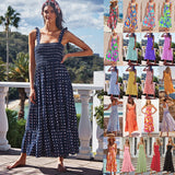 European and American Suspender Dress, Womens Clothing, Spring and Summer New Casual Dress, Printed High Waisted Skirt