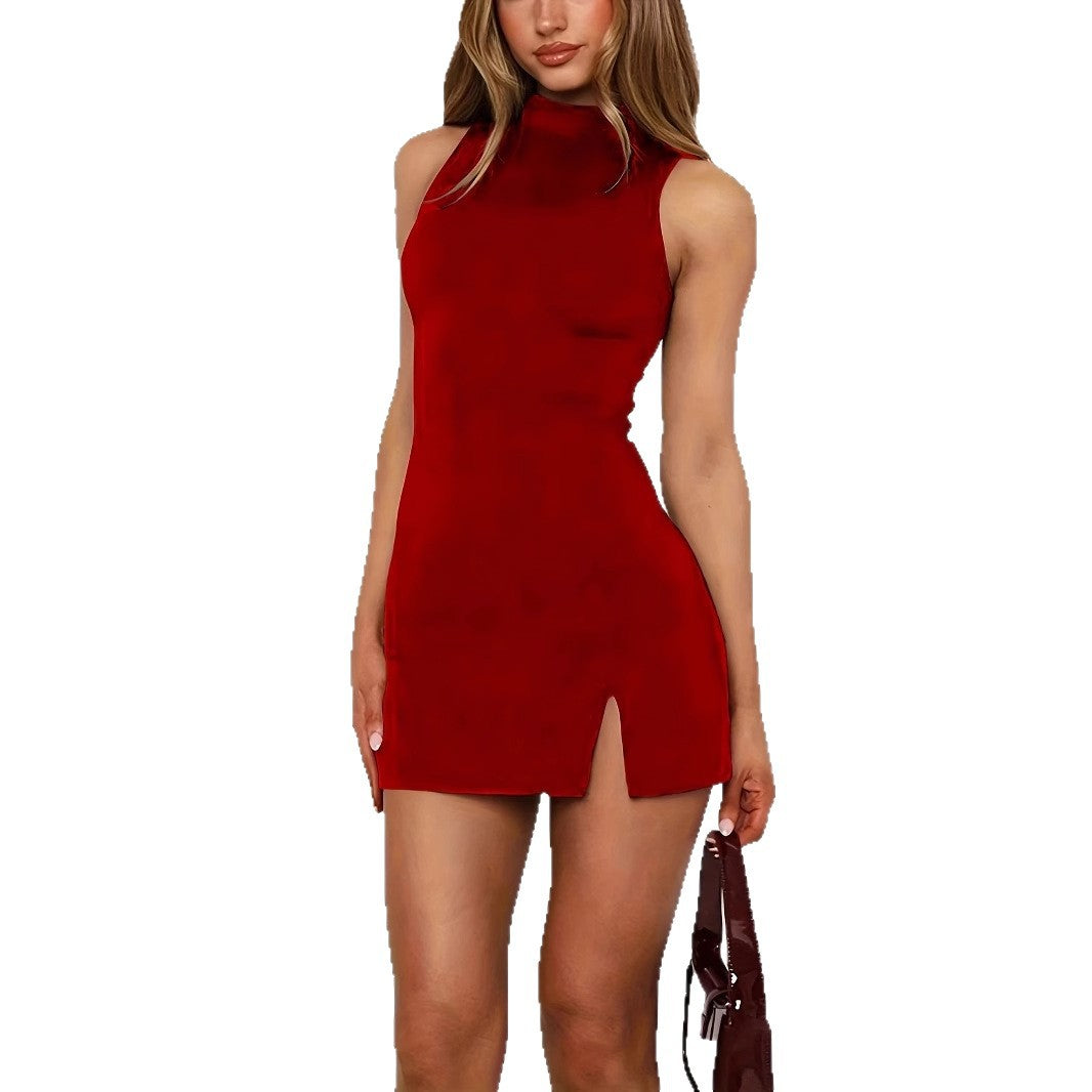 Fashion Solid Color Sleeveless Seamed Elegant Dress