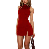 Fashion Solid Color Sleeveless Seamed Elegant Dress