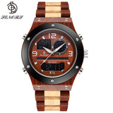 Senors wood-grain watch with analog-digital dual display face and matching wood-effect band
