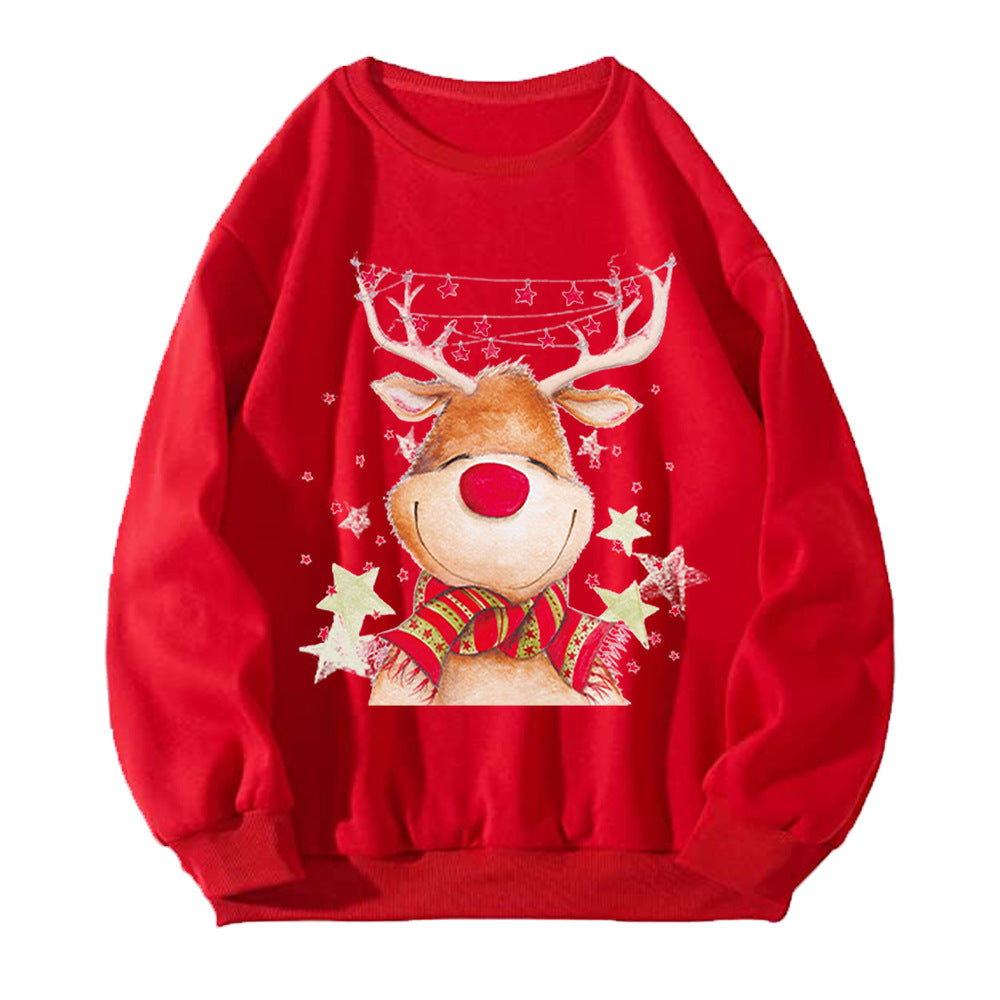 Christmas fawn reindeer hooded round neck Christmas hoodie