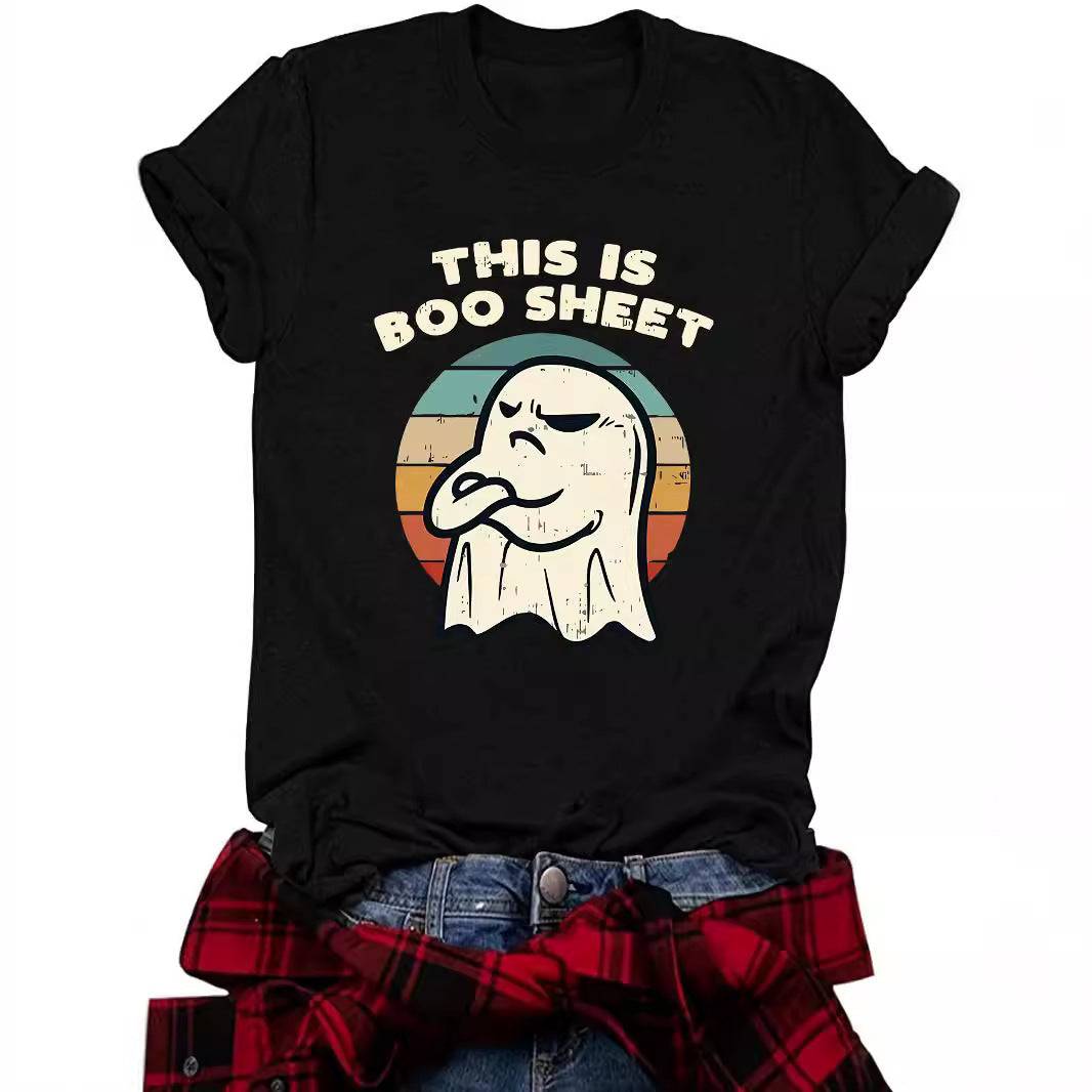 Halloween pattern round neck short sleeved shirt