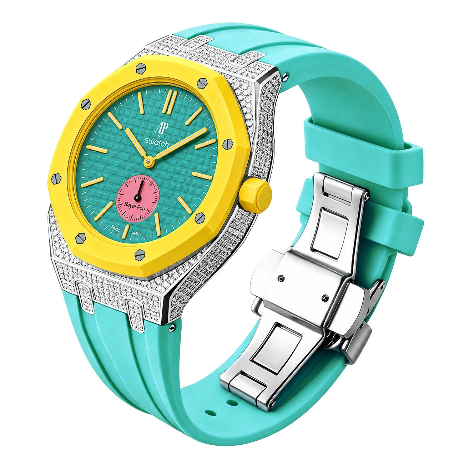 AP Collaboration Swatch Diamond-Encrusted Stainless Steel Royal Oak Royal Pop Modified Case Set
