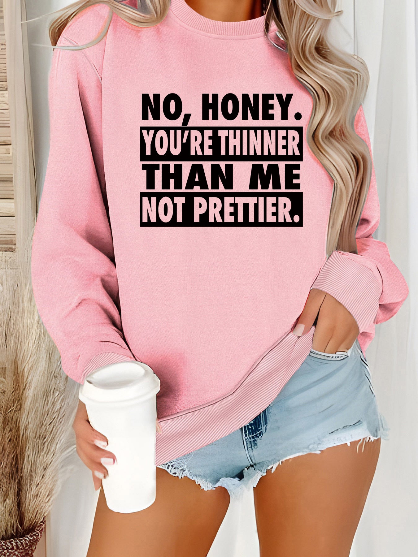 Long sleeved round neck NO, HONEY printed pullover sweatshirt sweatshirt sweatshirt