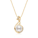 Little Swan White Freshwater Pearl Necklace Women's Fashion and Elegance Gold Wrapped Pendant