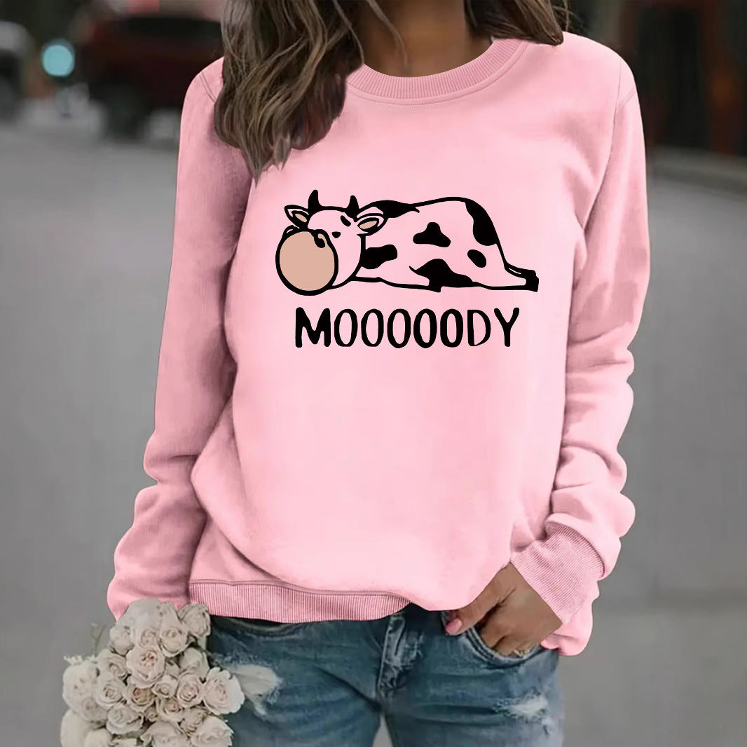 Round neck MOOOOODY printed pullover sweatshirt sweatshirt