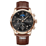 Lige Men's Quartz Watch Multifunction Chronograph Moon Phase Quartz Movement Waterproof Watch