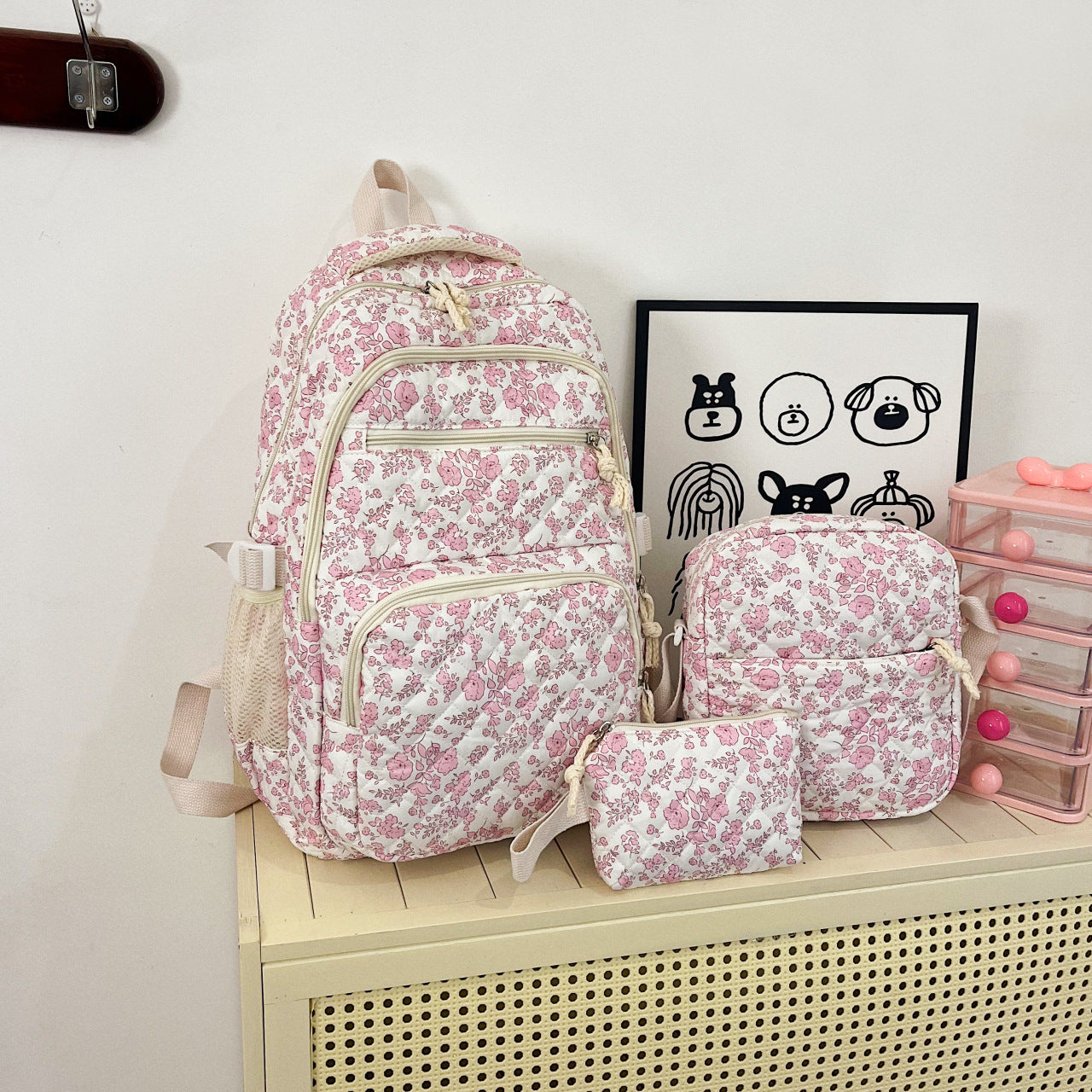 Small Fresh Floral Three Piece Backpack Set