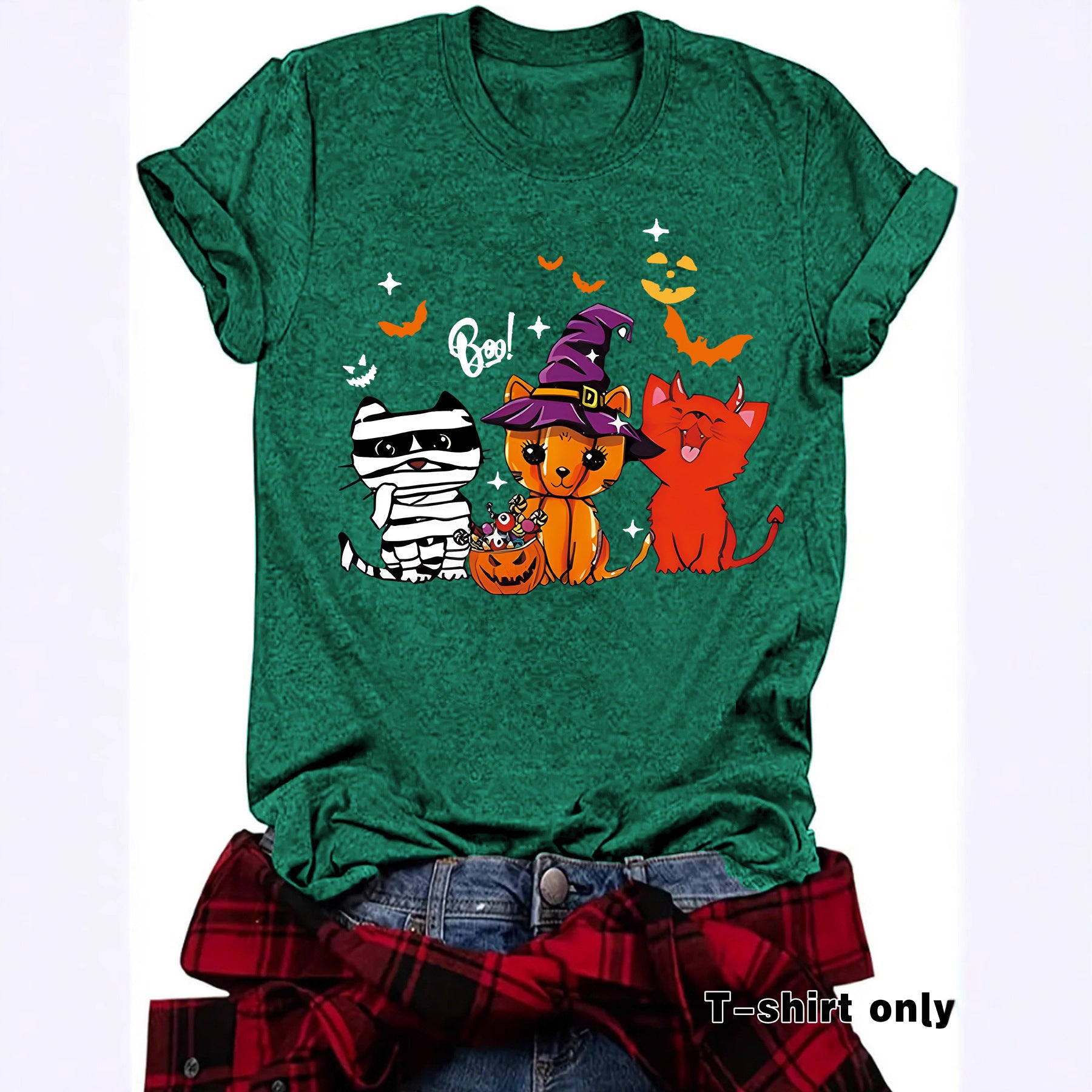 Three Halloween cat prints on short sleeves