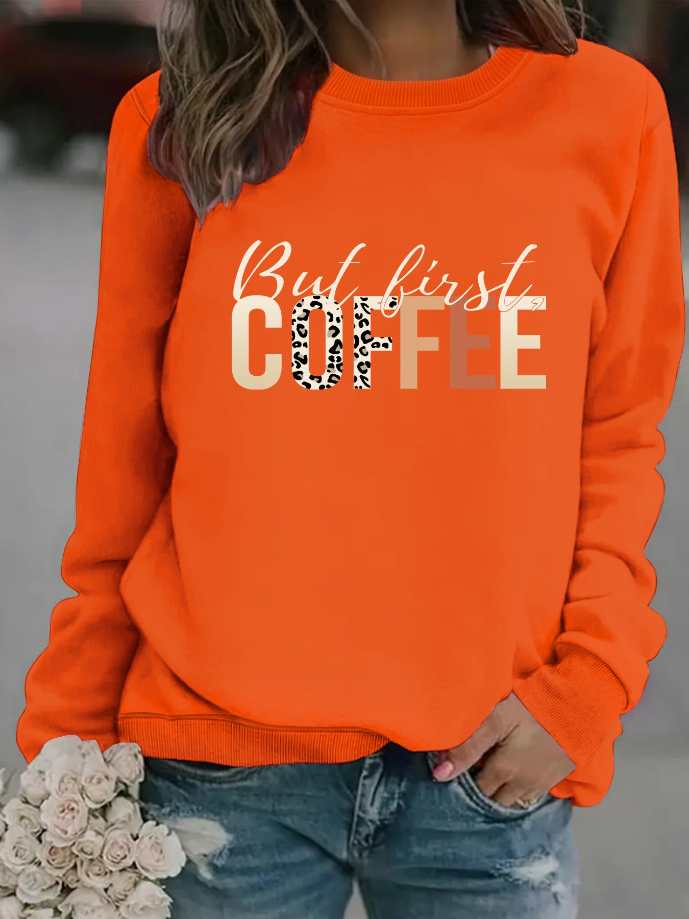 Coffee print pullover sweatshirt sweatshirt