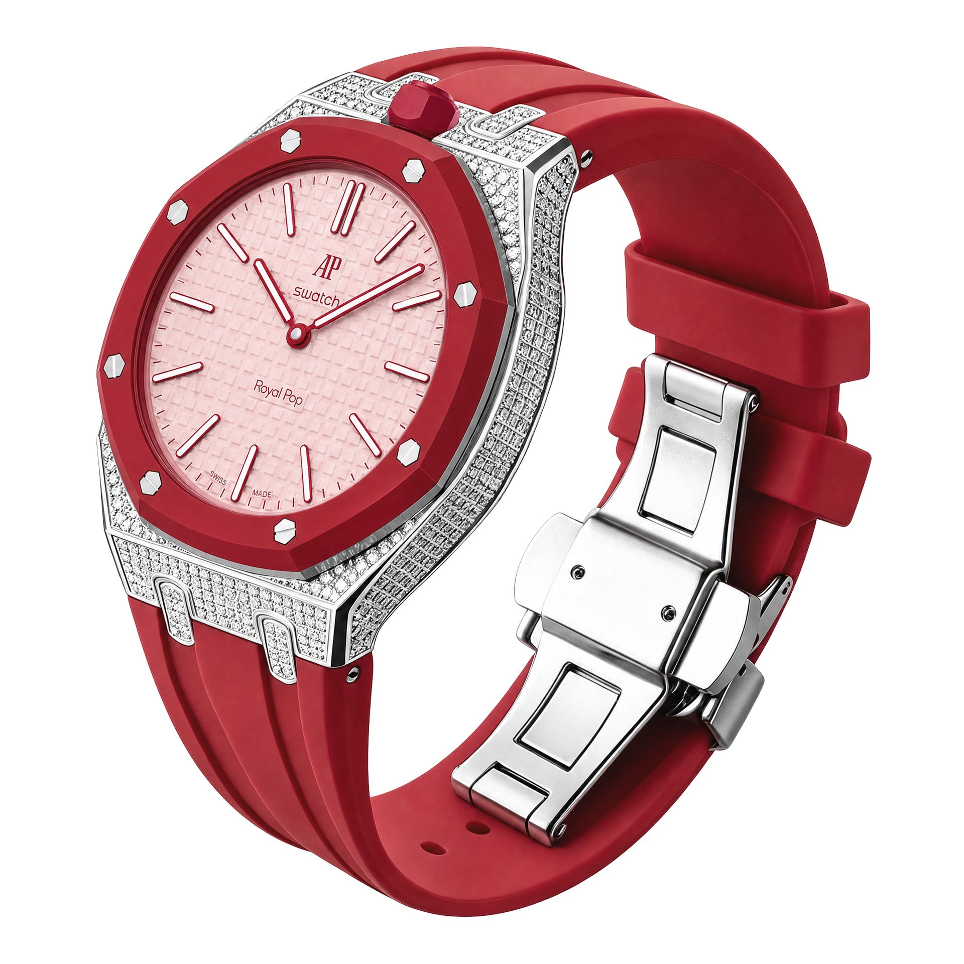 AP Collaboration Swatch Diamond-Encrusted Stainless Steel Royal Oak Royal Pop Modified Case Set