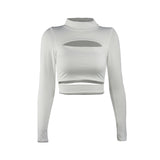 Autumn Winter Sexy Hollow Long Sleeve Turtleneck Ladies Top