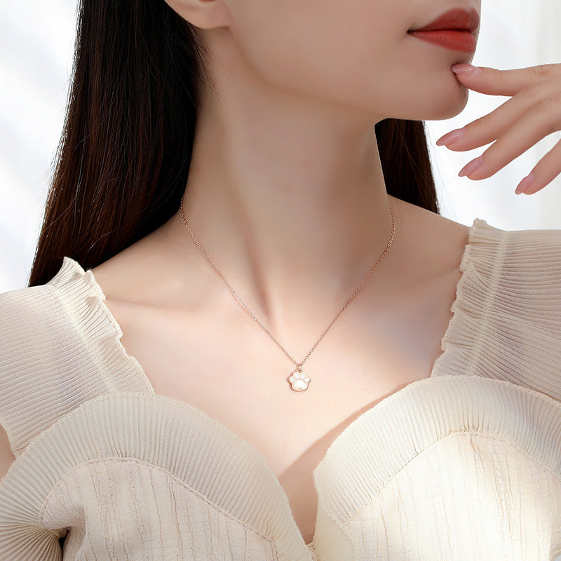 Heart Cat Claw Necklace Sterling Silver Vibrato With The Same Niche Design Cute Girlfriends Pendant Collarbone Chain Girly Style