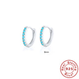 S925 Sterling Silver Circle Earrings with Turquoise and Diamond Inlay 18K Gold Plated Stud Earrings Jewelry