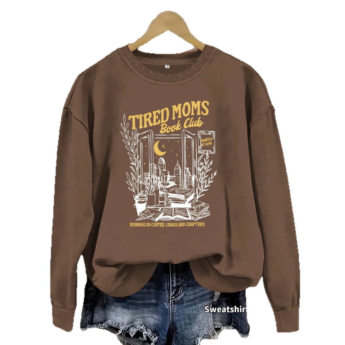 Printed round neck fleece hoodie